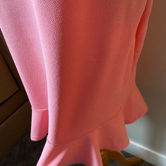 Ruffle Sleeved Knee Length Pink Modest Dress - Picture 4 of 5